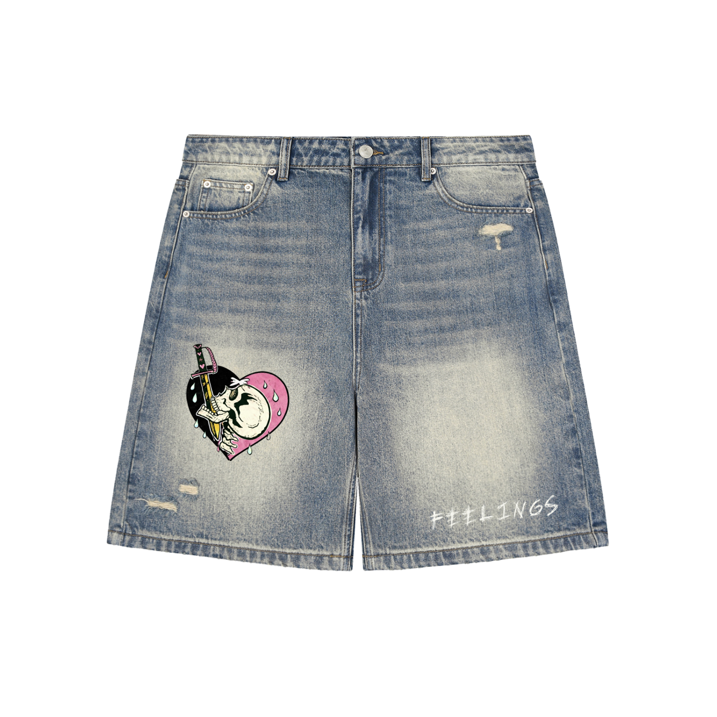 Faded Distressed Baggy Denim Shorts